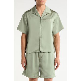 Honor The Gift Satin Logo Embroidered Button-Up Camp Shirt in Sage at Nordstrom, Size Xx-Large