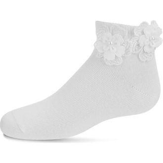 MeMoi Dual Flower Anklet Sock in White at Nordstrom, Size 6-12M