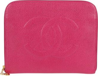 Chanel Coco Mark Pink Leather Clutch Bag (Pre-Owned)