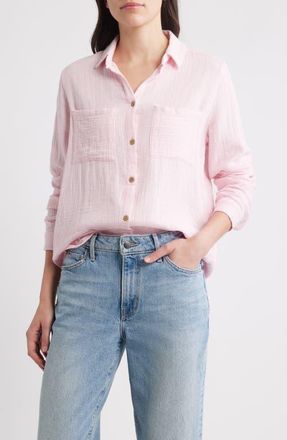 Beach Lunch Lounge Micaela Cotton Button-Up Shirt in Pink Quartz at Nordstrom, Size X-Large