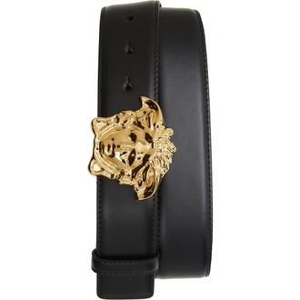 Versace Medusa Head Leather Belt in Black/gold at Nordstrom, Size 80 Eu