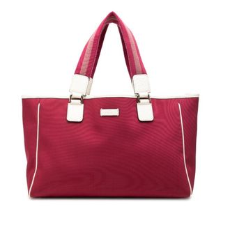 Gucci Red Color Canvas Leather Tote Bag (Pre-Owned)