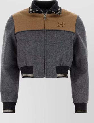 Miu Miu velour bomber jacket color block ribbed trims