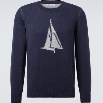 Brunello Cucinelli Pullover in cotone con intarsio