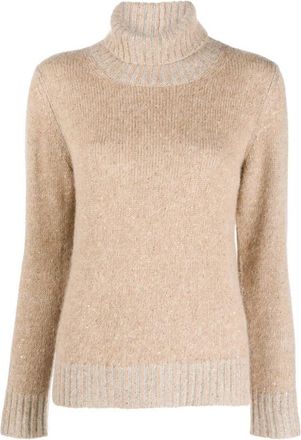 Fabiana Filippi High Neck Regular Fit - Dames - Coltruien - Beige - M - Wol - Truien & Vesten