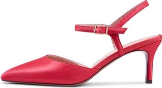 Castamere Womens Slingback Kitten Heels Sandals Stilettos Ankle-Strap Court Shoes 2.6IN Heels Red Satin Pumps UK 7.5