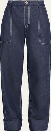 Lafayette 148 New York Cuffed Straight-Leg Silk Georgette Pants