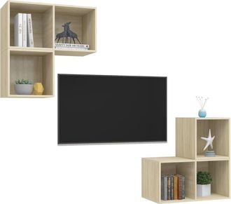 Berkfield Home Practical 4 Piece TV Cabinet Set Sonoma Oak Engineered Wood in Light Tan