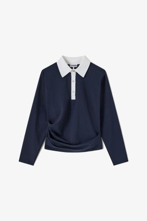 Ganni Navy Polo Shirt in Jersey - Size XXS Organic Cotton