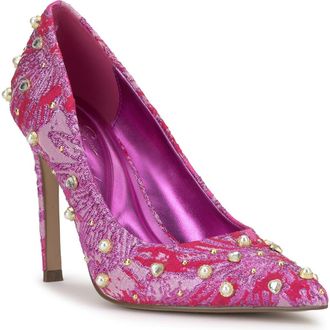 Jessica Simpson Welica Embellished Jacquard Pump in Pink/Red at Nordstrom, Size 6.5