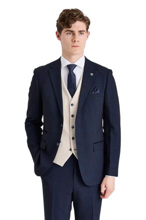 PAUL ANDREW Mens Check Navy Blazer Cream Waistcoat Wedding 3 Piece Suit - Regent