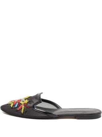 Oscar De La Renta mesh embellishment mules - women - Fabric/Patent Calf Leather/Calf Leather/Calf Leather - 41 - Black