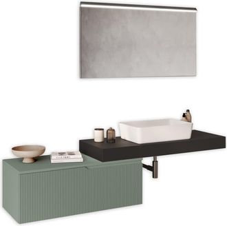 Aquadesign Mueble de baño 4 piezas en mdf antracita/verde salvia