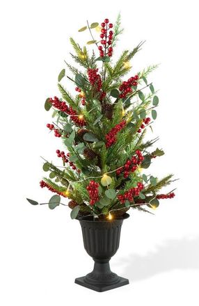 Glitzhome 3FT Christmas Lighted Pine Needle Urn Porch Tree with Timer in Green at Nordstrom