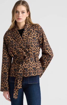 NVLT Womens Cropped Leopard Trench Coat