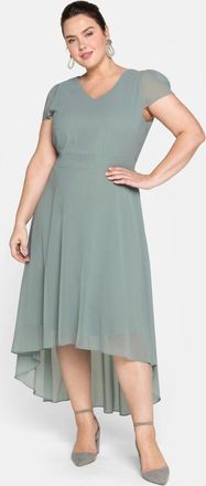 Sheego Abendkleid SHEEGO Abendkleid, Damen, Gr. 42, Normalgr&ouml;ssen, braun (eukalyptus), Georgette, 100% Polyester, unifarben, lang, V-Ausschnitt, Kleider Aben