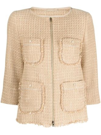 Herno zip-up tweed jacket - women - Cotton/Acetate/Polyester/Other fibres/Polyamide/Acetate/Polyester - 46 - Neutrals