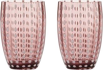 Zafferano Perle Bicchiere Ametista - Vetro Colorato Soffiato a Bocca, 32 cl, Lavorato a Mano - Set da 2 Tumblers Artigianali per Acqua o Cocktail - Zafferano