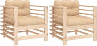 vidaXL Garden Chairs with Cushions 2 pcs Solid Wood Pine Vidaxl