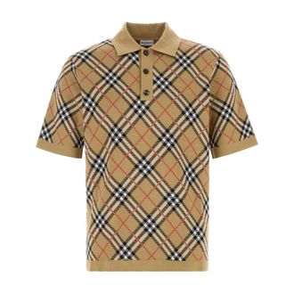 Burberry Check Cotton Blend Polo Shirt - male - Burberry - Polo Shirts - Beige - M - Tops