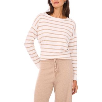 Vince Camuto Stripe Rolled Edge Sweater in Antique White/Warm Oat Hthr at Nordstrom, Size X-Large