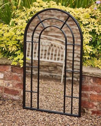 Dibor Classic Black Tall Rounded Window Mirror Full-length Outdoor Garden Arch Mirror H107cm x 65cm