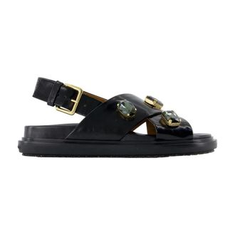 Marni Flat Sandals, female, Black, Size: 6 US Fussbett Sandals