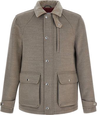 Brunello Cucinelli Wool Jacket Puffer Jackets Beige-Uomo