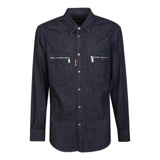 Dsquared2 Regular Fit Denim Biker Overhemd van Katoen- Geschikt voor Natte en Droge Reiniging - Heren - Casual Overhemden - Blauw - L - Katoen - Overhemden