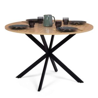IDMarket Tavolo Da Pranzo Rotondo Alix, Legno E Gambe A Ragno Nere, 4-6 Persone, 110 Cm