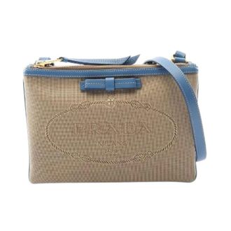 Prada Pre-owned Cross Body Bags, female, Beige, Size: ONE SIZE Pre-owned Logo Jacquard Canvas Leather Shoulder Bag
