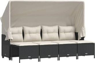 vidaXL Set De Muebles De Jard&iacute;n 5 Pzas Y Cojines Rat&aacute;n Sint&eacute;tico Negro Vidaxl