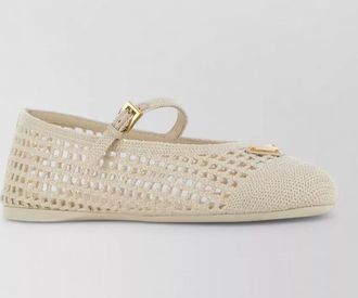 Prada crochet ballerina flats mesh buckle detail