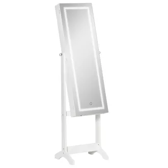 HOMCOM Mirrored Jewellery Cabinet W/ LED Light Lockable Jewellery Armoire White | TJ Hughes