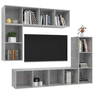 Berkfield Home Practical 4 Piece TV Cabinet Set Concrete Grey Engineered Wood