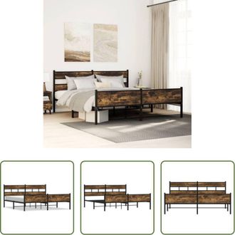 vidaXL Letto con testiera - Giroletto senza Materaso in Metallo Rovere Fumo 193x203 cm