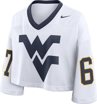 Nike West Virginia Logo Nike Womens Dri-FIT College Cropped Jersey in White | 03O3081KWVN-2B9
