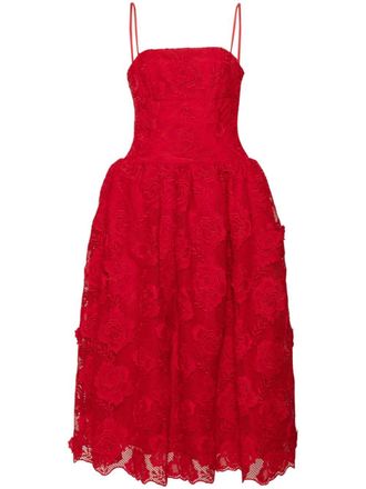 Self Portrait bandeau-style lace midi dress - Red