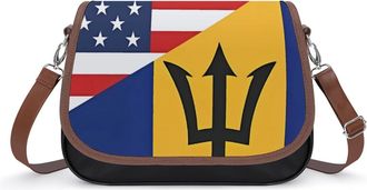 Generic U.S. And Barbados Flag Crossbody Bag Womens Handbag PU Message Bags Shoulder Purse with Adjustable Strap