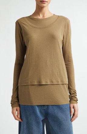 Melitta Baumeister Double Layer Cotton T-Shirt in Olive Beige at Nordstrom, Size X-Small