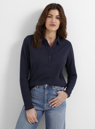 Contemporaine Womens Solid long-sleeve jersey Polo Shirt