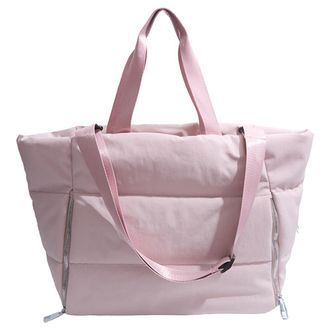 Generic Women Quilted Shoulder Bag Large Capacity Puffer Tote Handbag Solid Color Quilted Top Handle Bag Ladies Commute Bag (Pink)