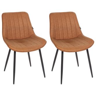 Beliani Beliani - Conjunto De 2 Sillas De Piel Sint&eacute;tica Patas De Acero Negro Sin Reposabrazos Comedor Marr&oacute;n Dubrovnik