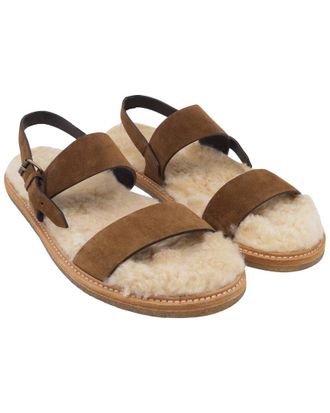 Saint Laurent Womens Suede Shearling-Lined Slingback Sandal (Authentic Pre- Loved)