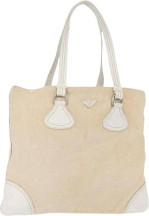 Prada Pre-owned Tote Bags, female, Beige, Size: ONE SIZE Pre-owned Canvas Tote