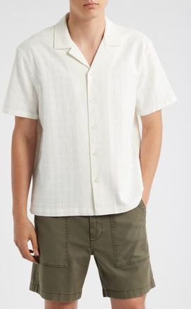 Treasure & Bond Grid Eyelet Cotton Camp Shirt in Ivory Egret at Nordstrom, Size Xx-Large