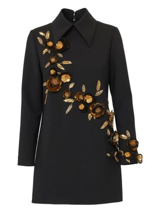 Carolina Herrera floral-embellished dress - women - Elastane/Virgin Wool - 0 - Black
