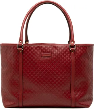 Gucci Red Color Leather Shoulder Bag Tote Bag (Pre-Owned)