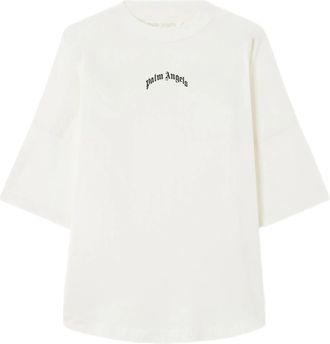 Palm Angels White Curved Logo Over Boxy Tee