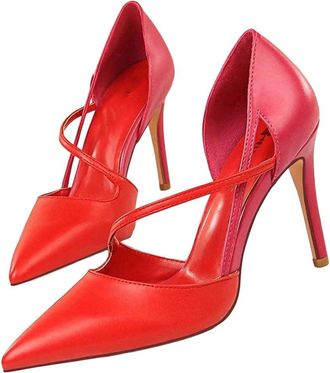 Generic Womens Fashion Stiletto Heel Pumps Pointed Toe Classic Wedding Office Dress Shoes Red
